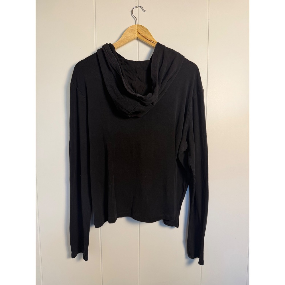 Good American Ribbed Hoodie 1/2XL Black Long Sleeve Kangaroo Pocket GT0531B - Picture 5 of 6